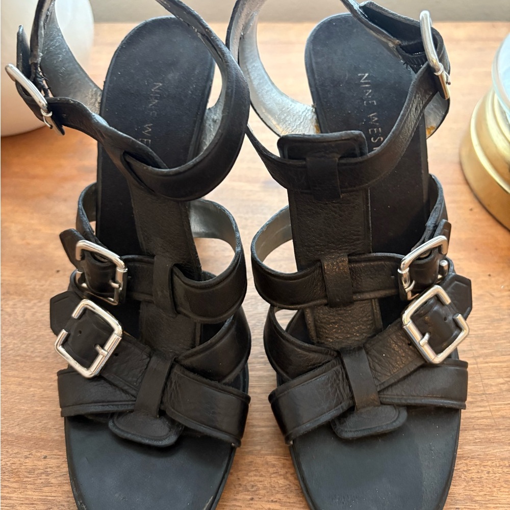 Nine West Black Buckle Sandals